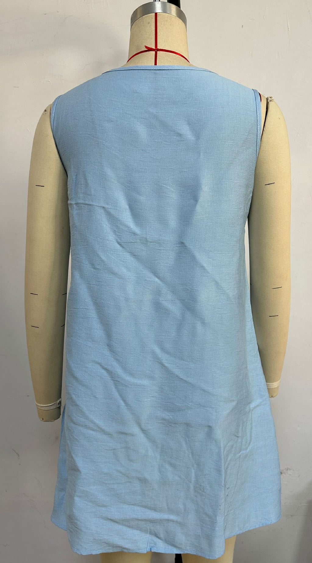 Tie Front Pleated Sleeveless Shift Dress - blue - 2