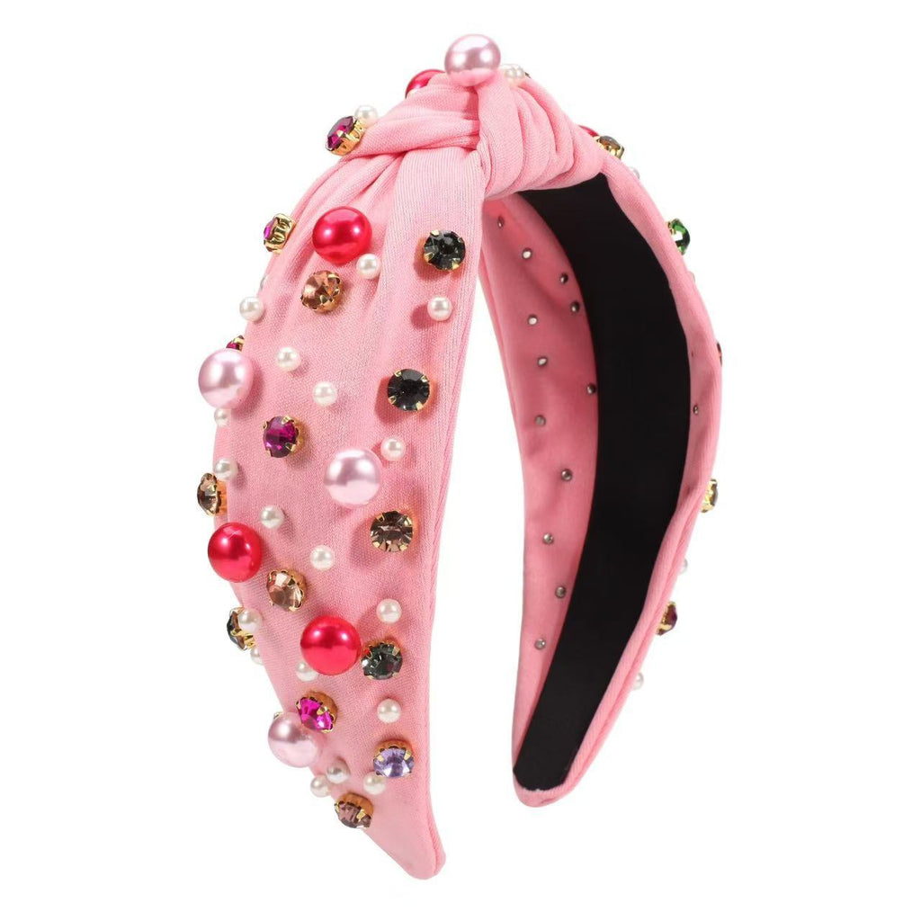 Mixed Pearl and Jewel Knot Headband - Pink - 1