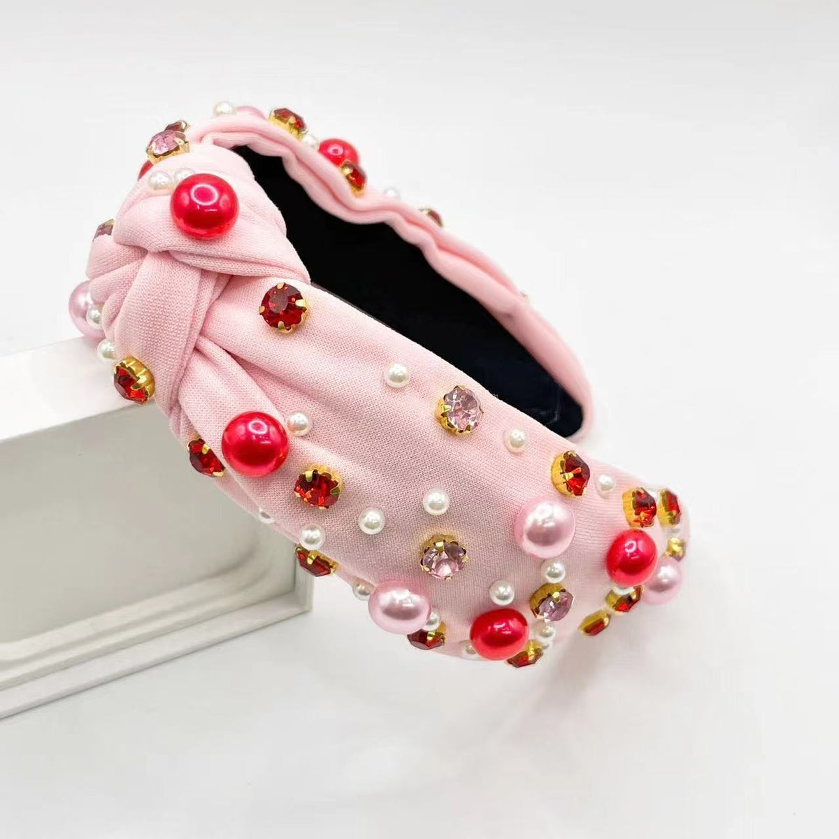 Mixed Pearl and Jewel Knot Headband - Pink - 3