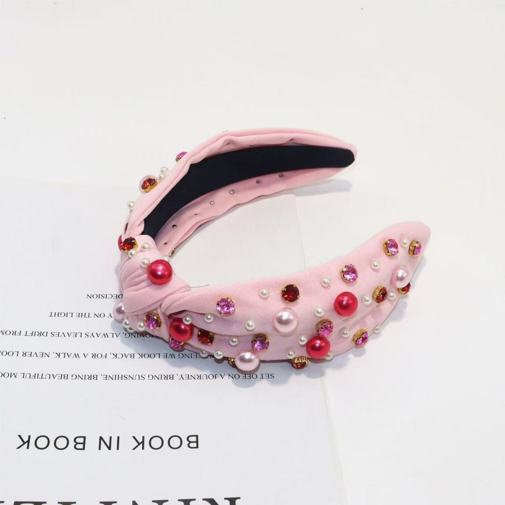 Mixed Pearl and Jewel Knot Headband - Pink - 4