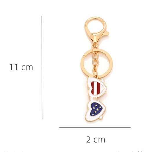 Patriotic Flag Heart Sunglasses Keychain - Gold