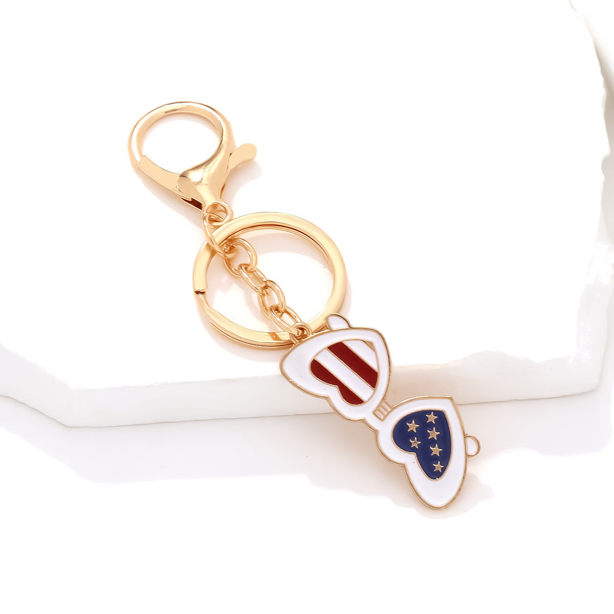 Patriotic Flag Heart Sunglasses Keychain - Gold - 1