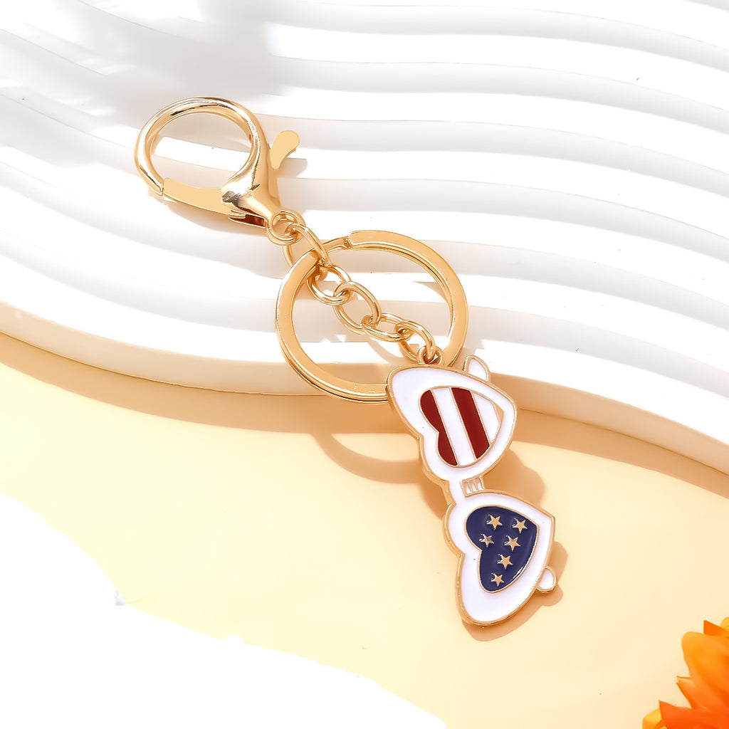 Patriotic Flag Heart Sunglasses Keychain - Gold - 2
