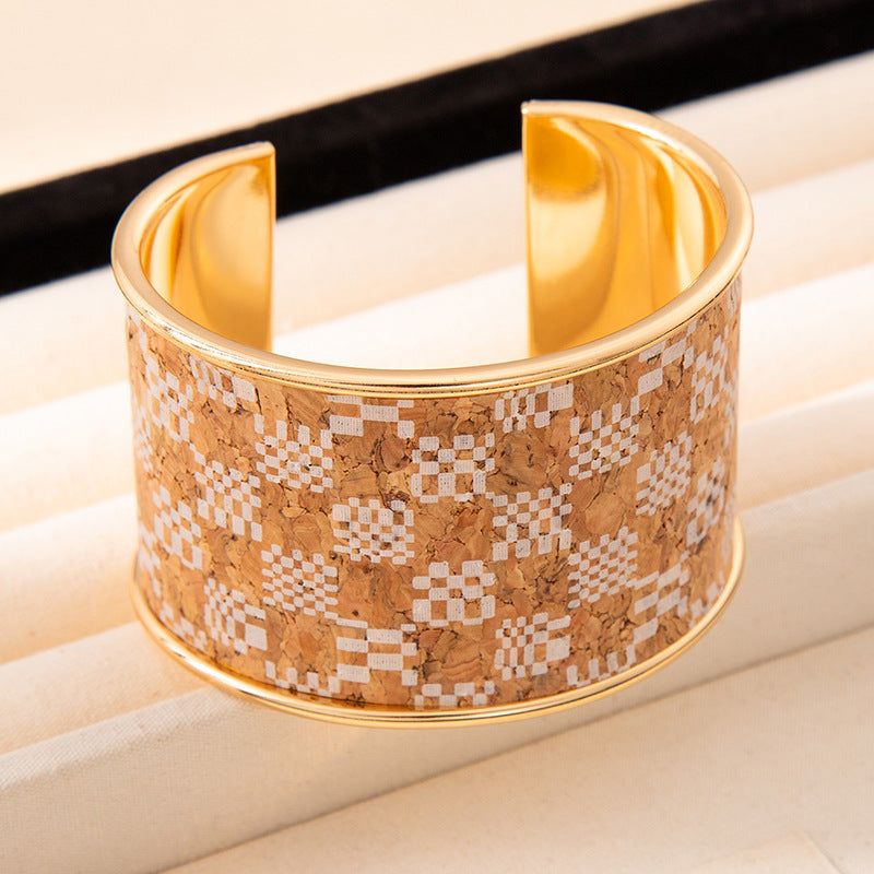 Printed Cork Look Wide Cuff Bracelet - C11