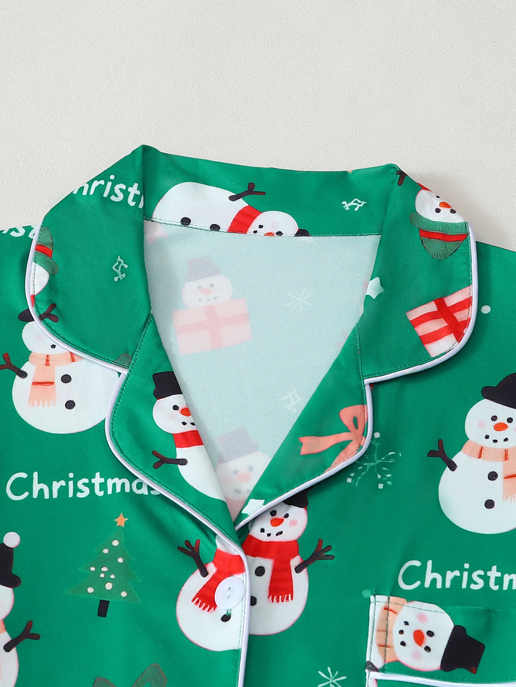 Snowman Print Long Sleeve Pajama Set - Green - 1