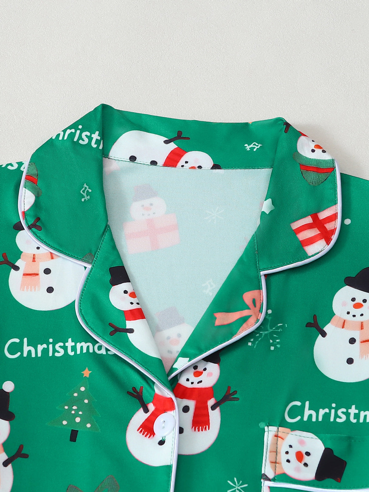 Snowman Print Long Sleeve Pajama Set - Green - 1