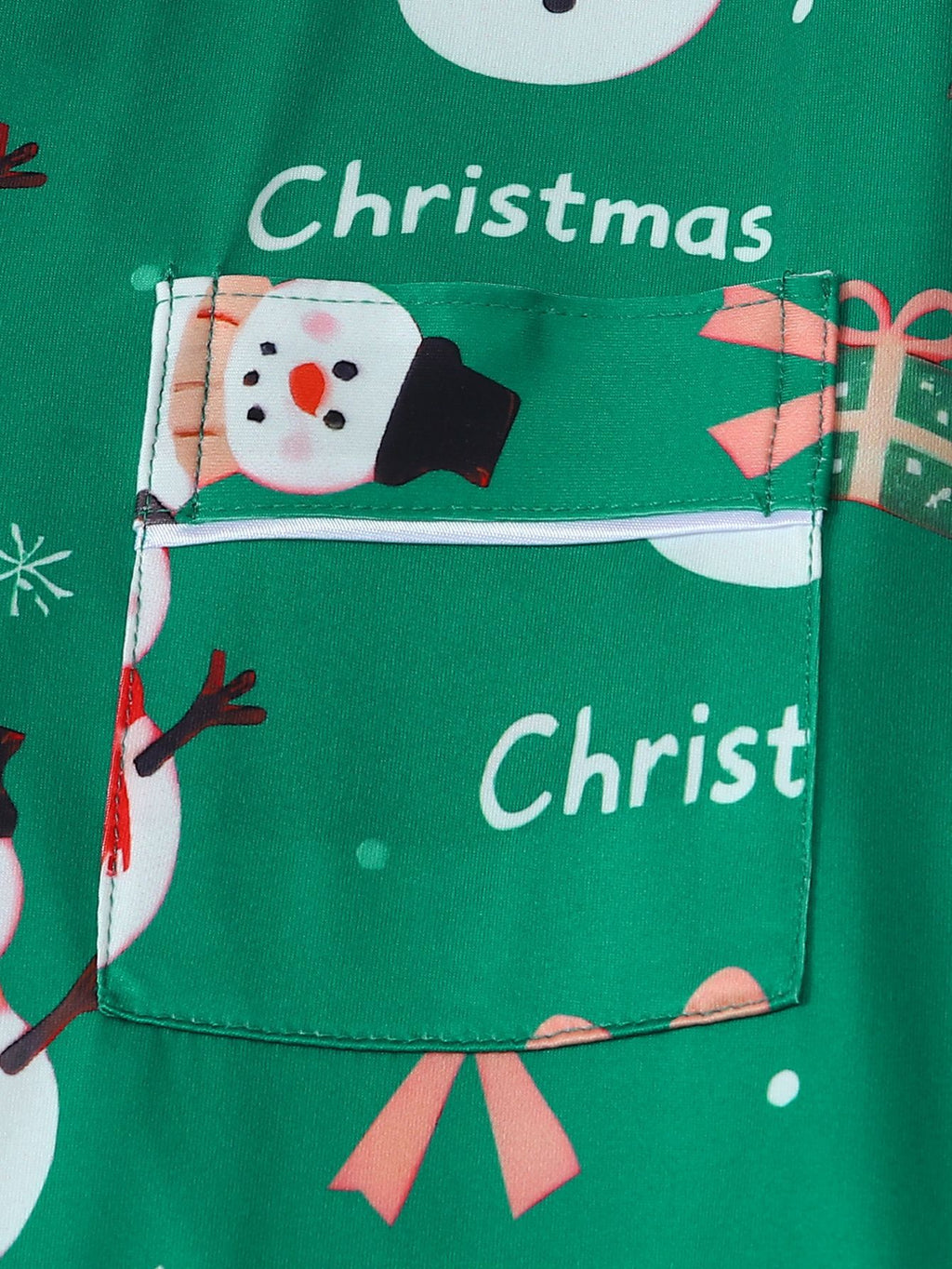 Snowman Print Long Sleeve Pajama Set - Green - 2