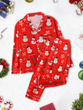 Snowman Print Long Sleeve Pajama Set - Red