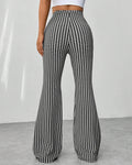 High Waist Flare Leg Stretch Trousers - Plaid