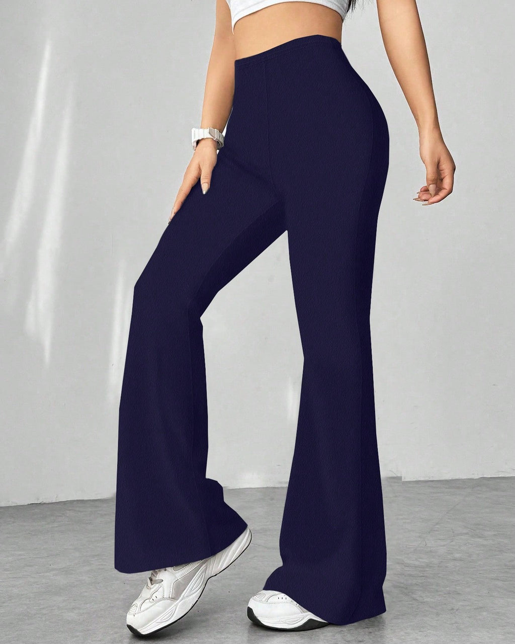 High Waist Flare Leg Stretch Trousers - Purple