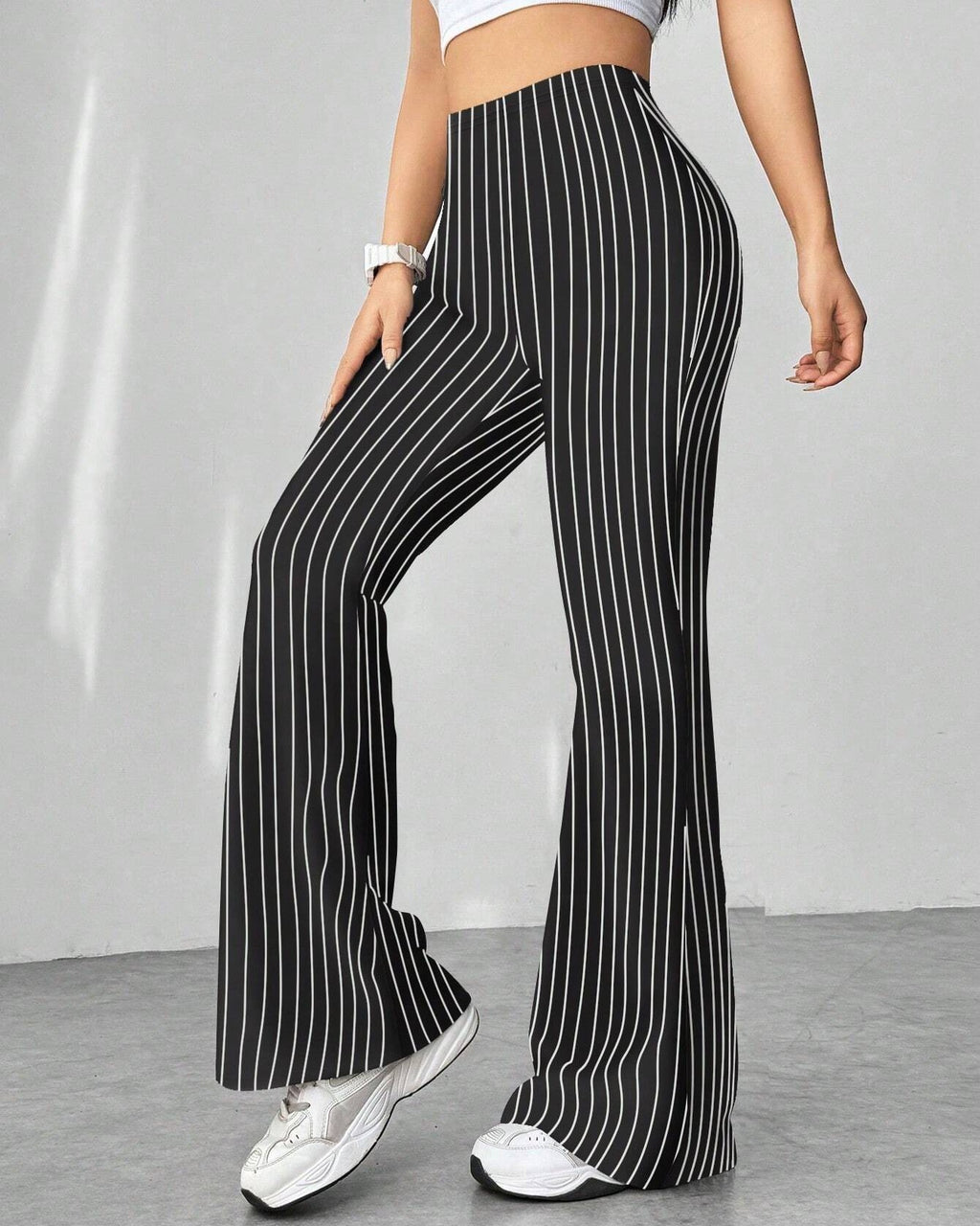 High Waist Flare Leg Stretch Trousers - Stripe
