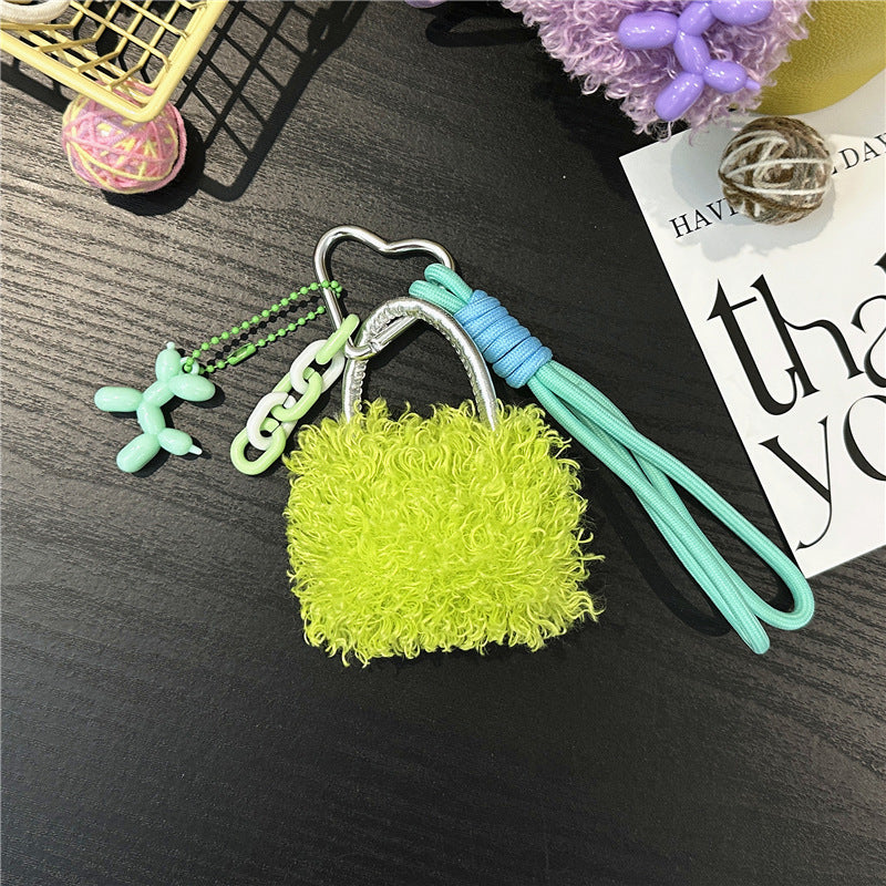 Fluffy Mini Bag Plush Keychain Charm - Green