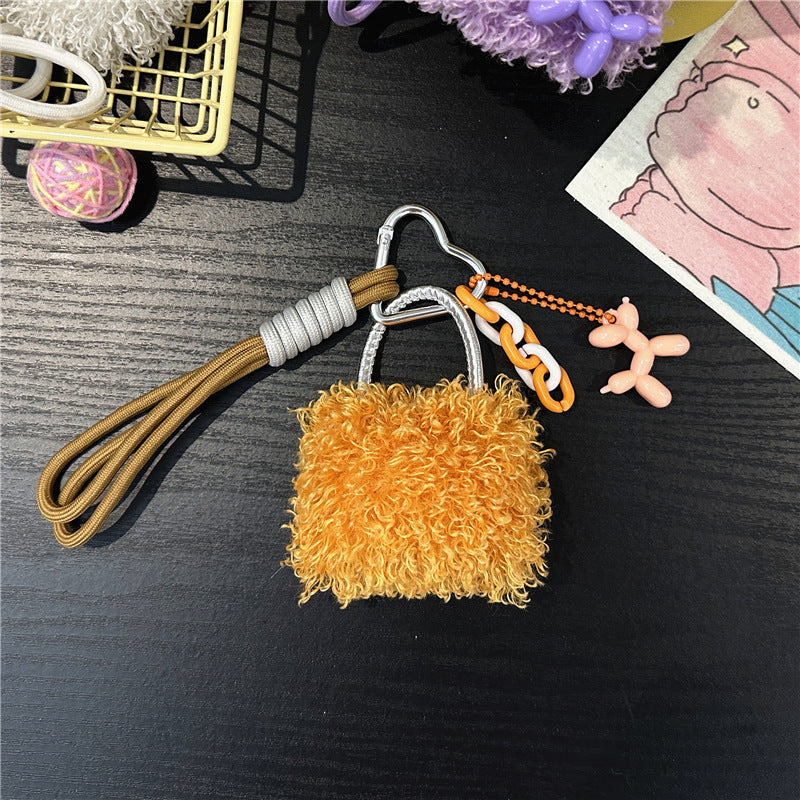 Fluffy Mini Bag Plush Keychain Charm - Orange
