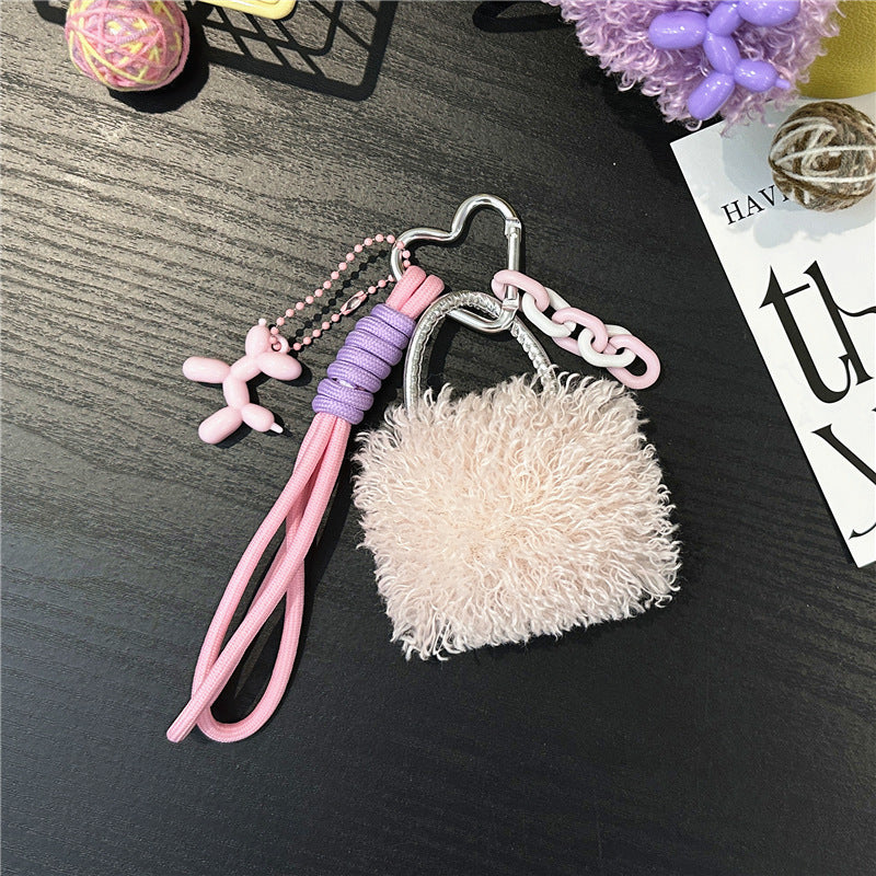 Fluffy Mini Bag Plush Keychain Charm - Pink