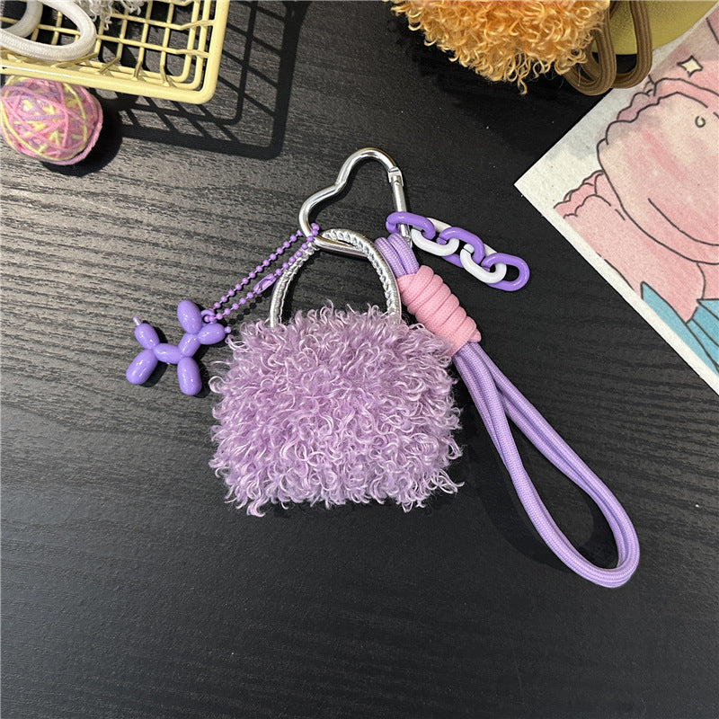 Fluffy Mini Bag Plush Keychain Charm - Purple