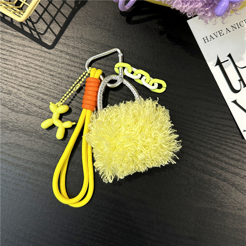 Fluffy Mini Bag Plush Keychain Charm - Yellow