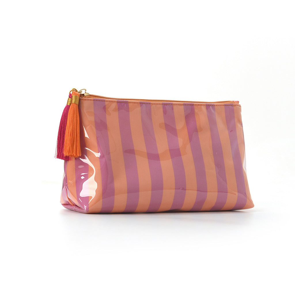 Tassel-Zip Glossy Striped Makeup Pouch - POrange