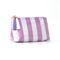 Tassel-Zip Glossy Striped Makeup Pouch - Purple