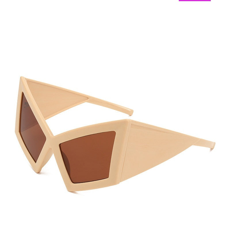Oversized Pointed Cat Eye Sunglasses - BEIGE