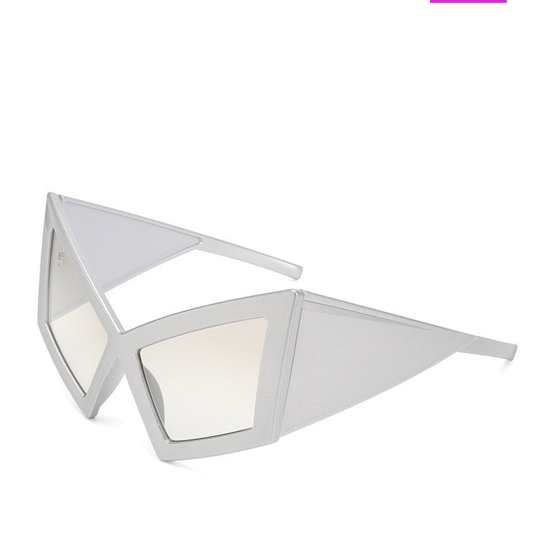 Oversized Pointed Cat Eye Sunglasses - SILVER
