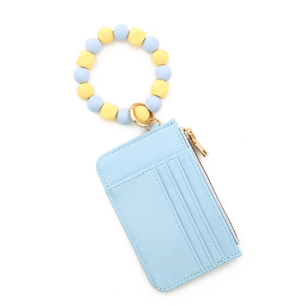 Silicone Bead Bangle Zip Wristlet Card Holder - Blue