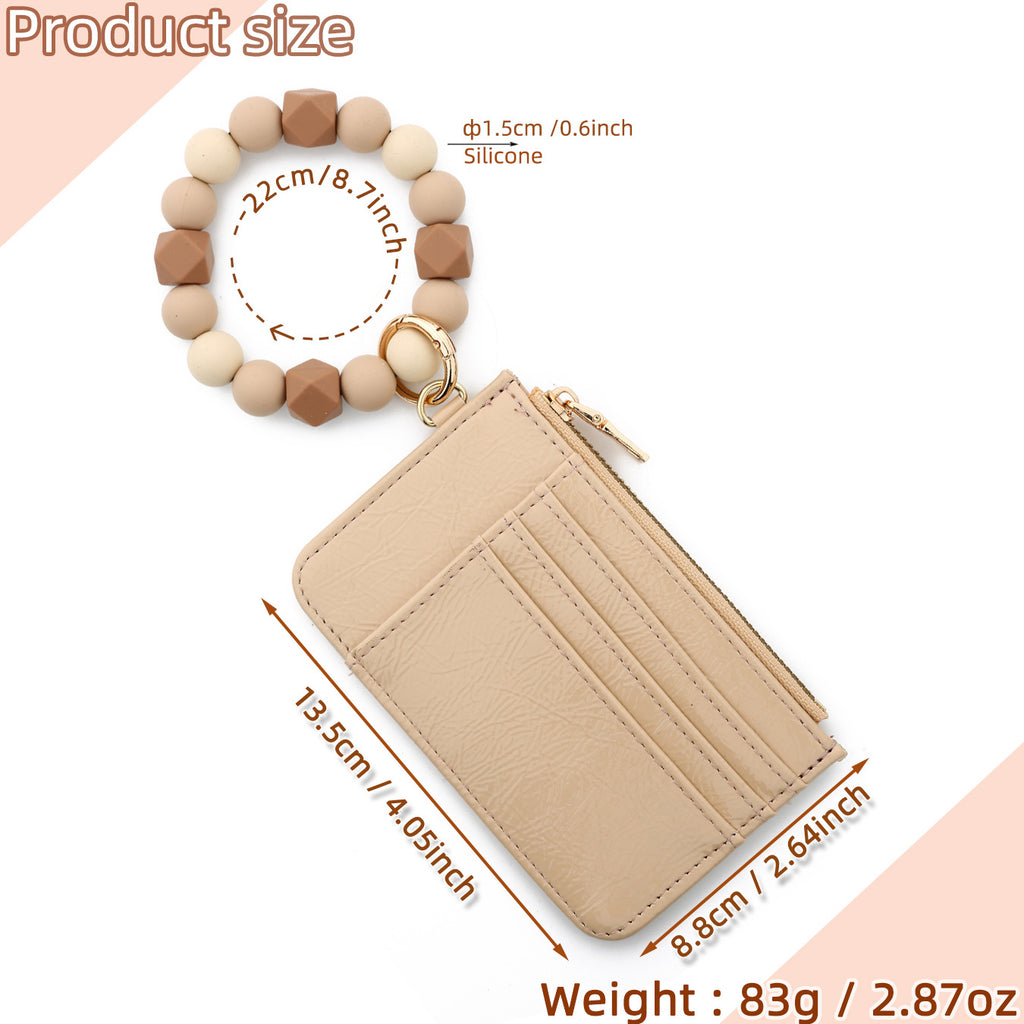 Silicone Bead Bangle Zip Wristlet Card Holder - Khaki