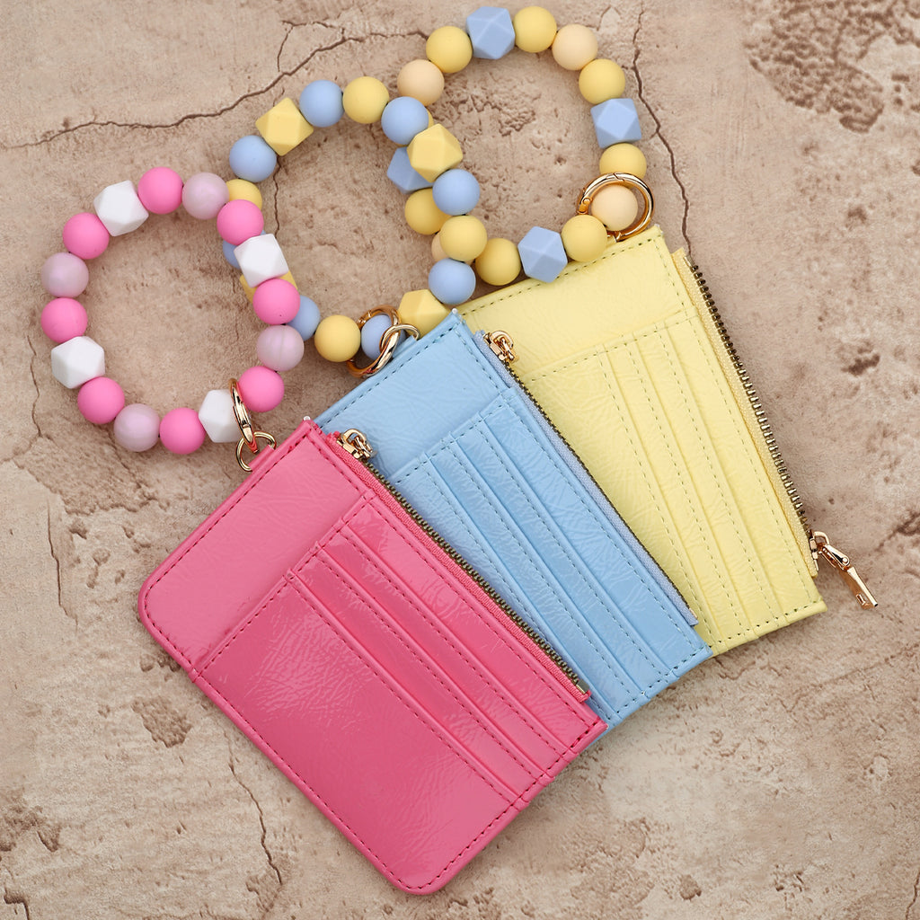 Silicone Bead Bangle Zip Wristlet Card Holder