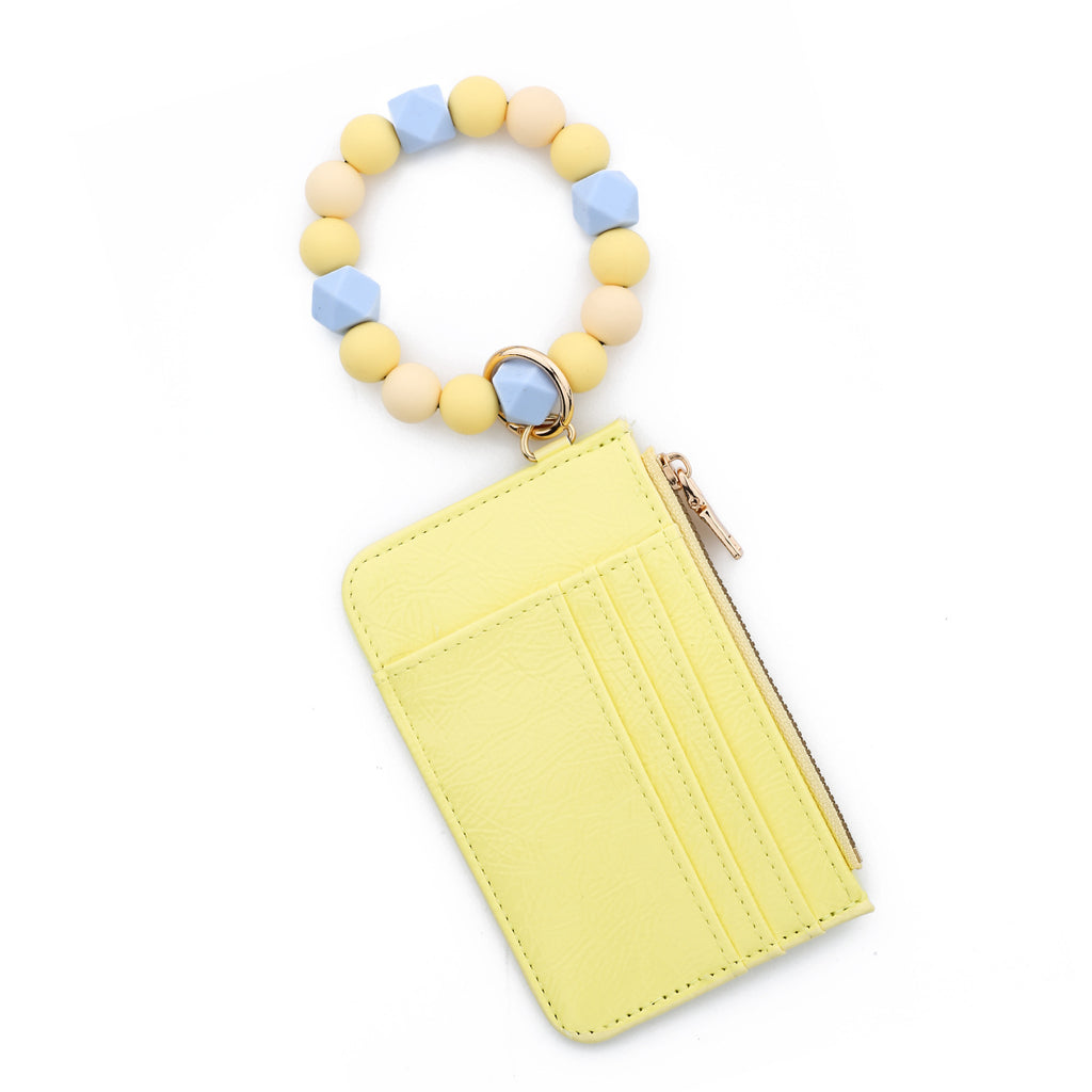 Silicone Bead Bangle Zip Wristlet Card Holder - Yellow