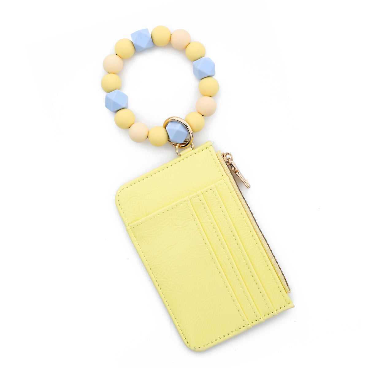 Silicone Bead Bangle Zip Wristlet Card Holder - Yellow