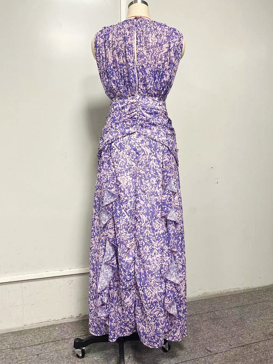 Ruffled Tiered Sleeveless Floral Maxi Dress - Purple - 2