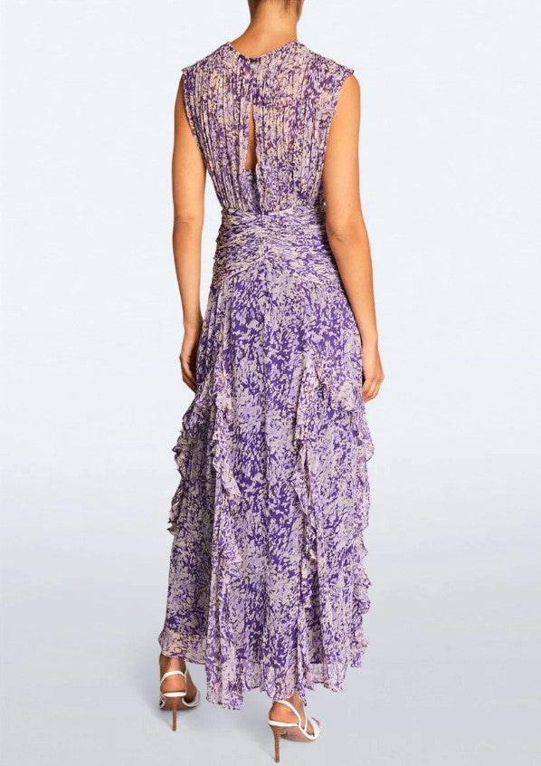 Ruffled Tiered Sleeveless Floral Maxi Dress - Purple - 3