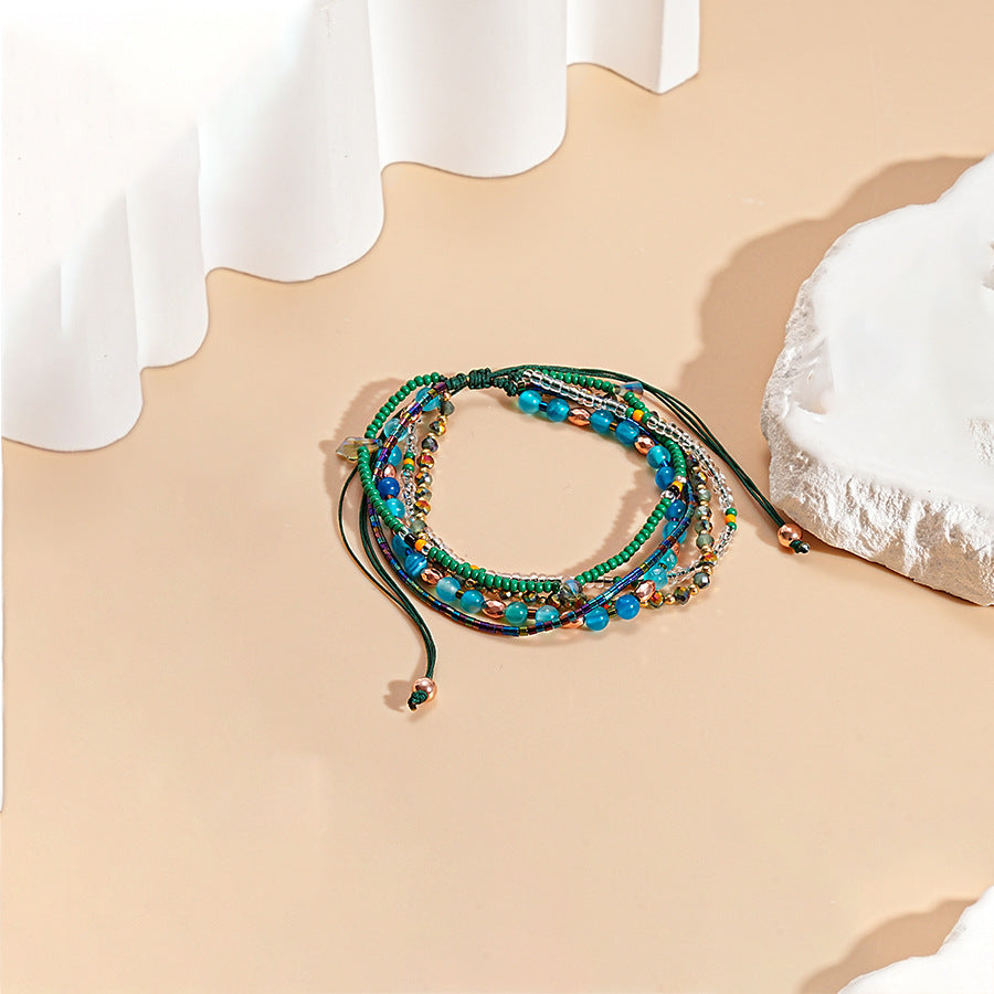 Boho Multi Layer Glass Beaded Bracelet - Blue