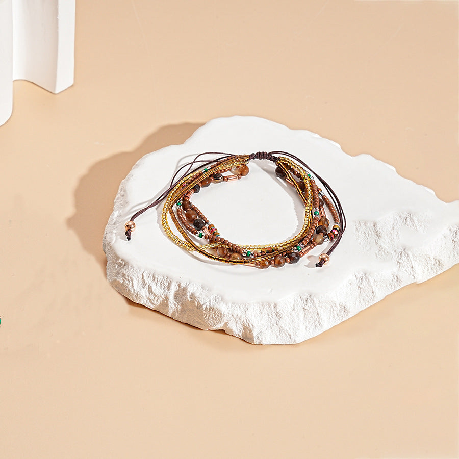 Boho Multi Layer Glass Beaded Bracelet - Coffee