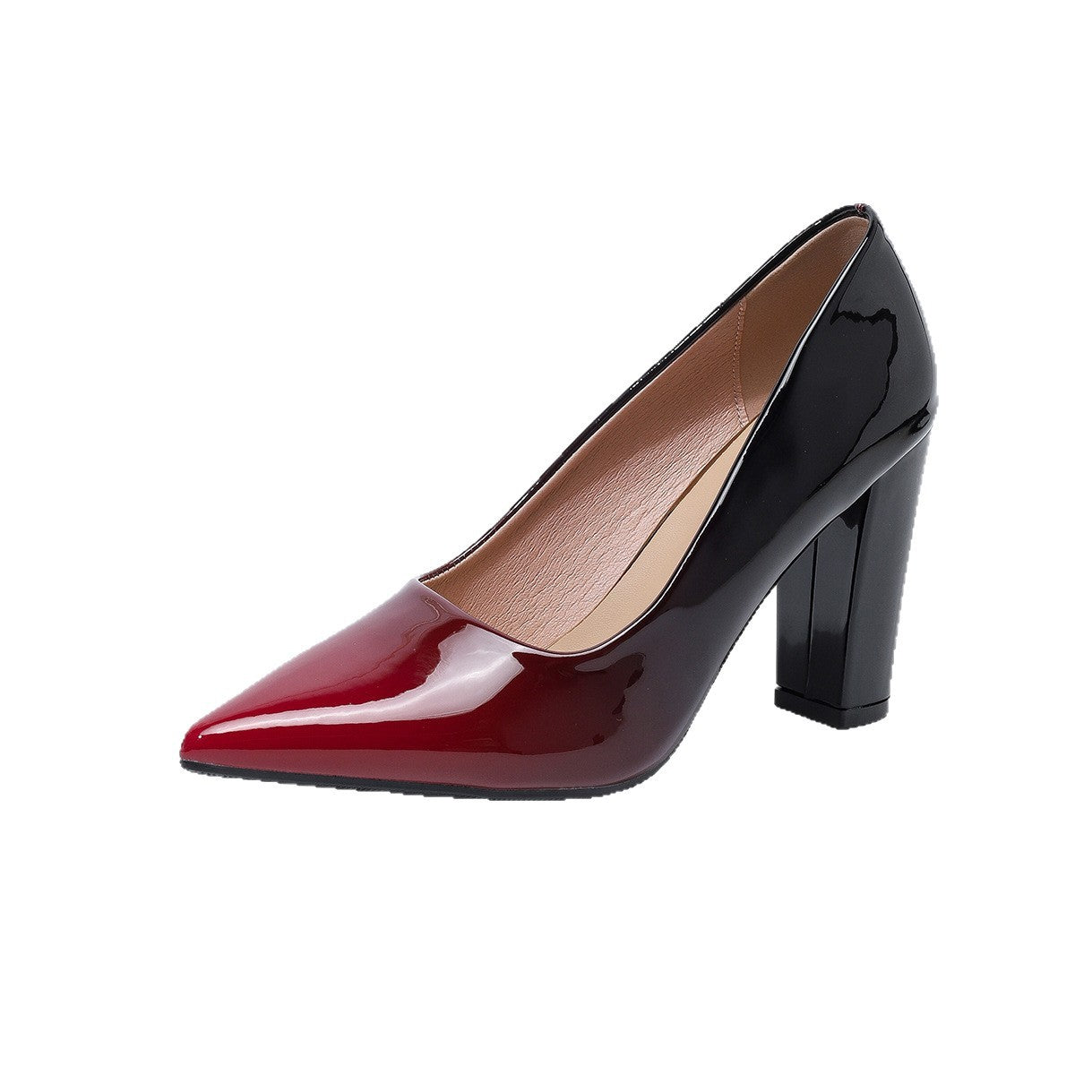 Ombre Patent Pointed Toe Block Heel Pumps