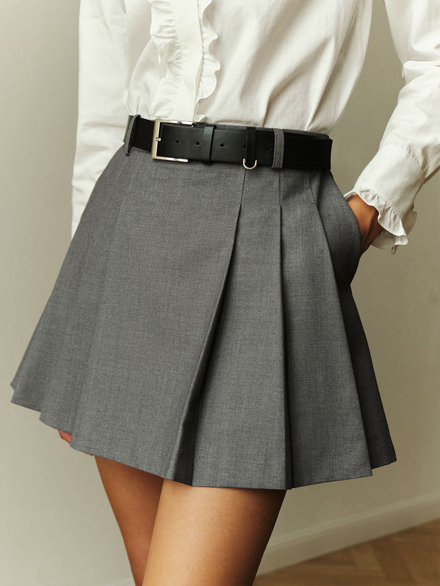 Belted Box Pleat Mini Skirt - view 1