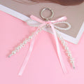 Pearl Beaded Ribbon Bow Bag Charm Keychain - C1