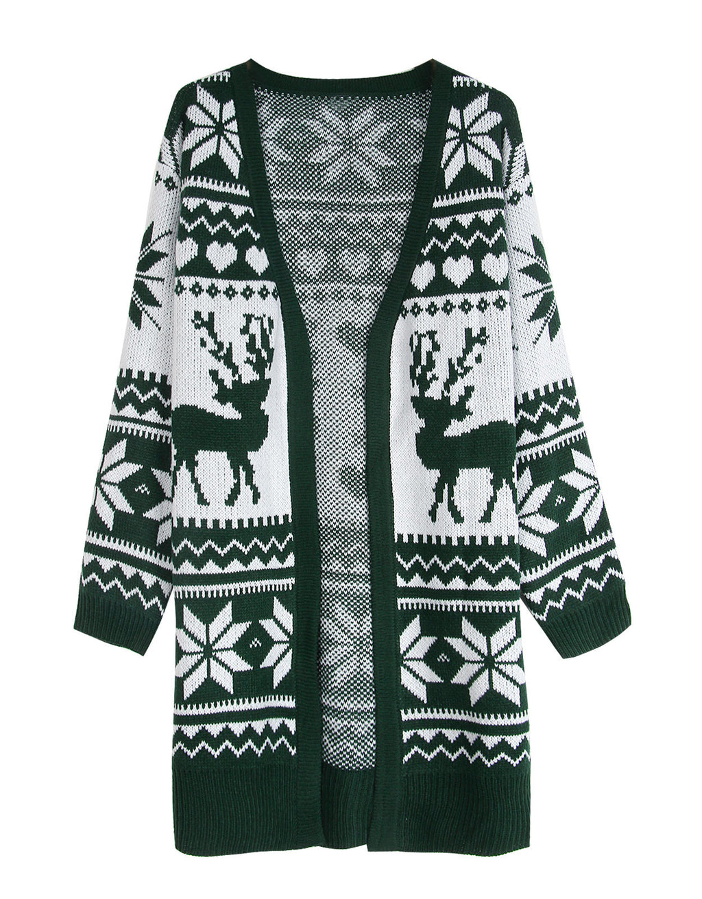 Nordic Reindeer Snowflake Longline Cardigan - Green