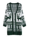 Nordic Reindeer Snowflake Longline Cardigan - Green