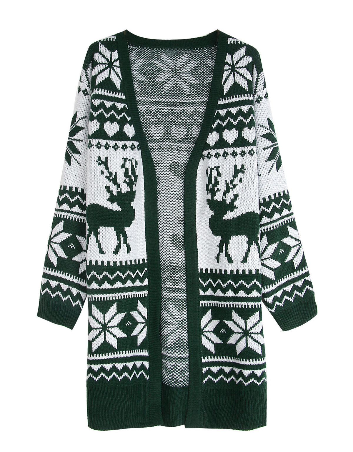 Nordic Reindeer Snowflake Longline Cardigan - Green