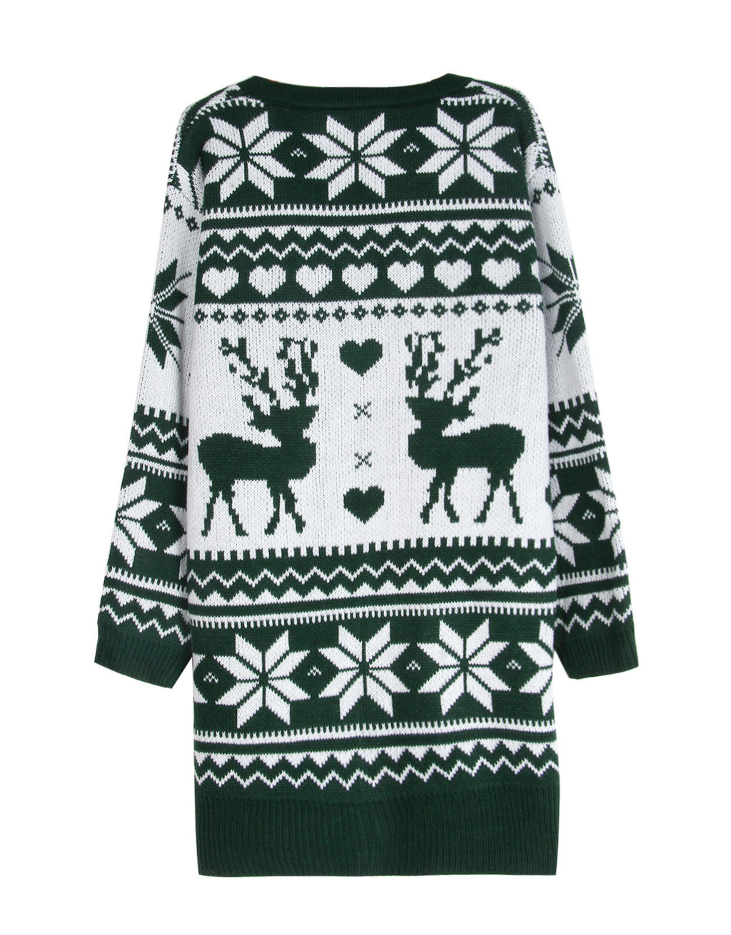 Nordic Reindeer Snowflake Longline Cardigan - Green - 1