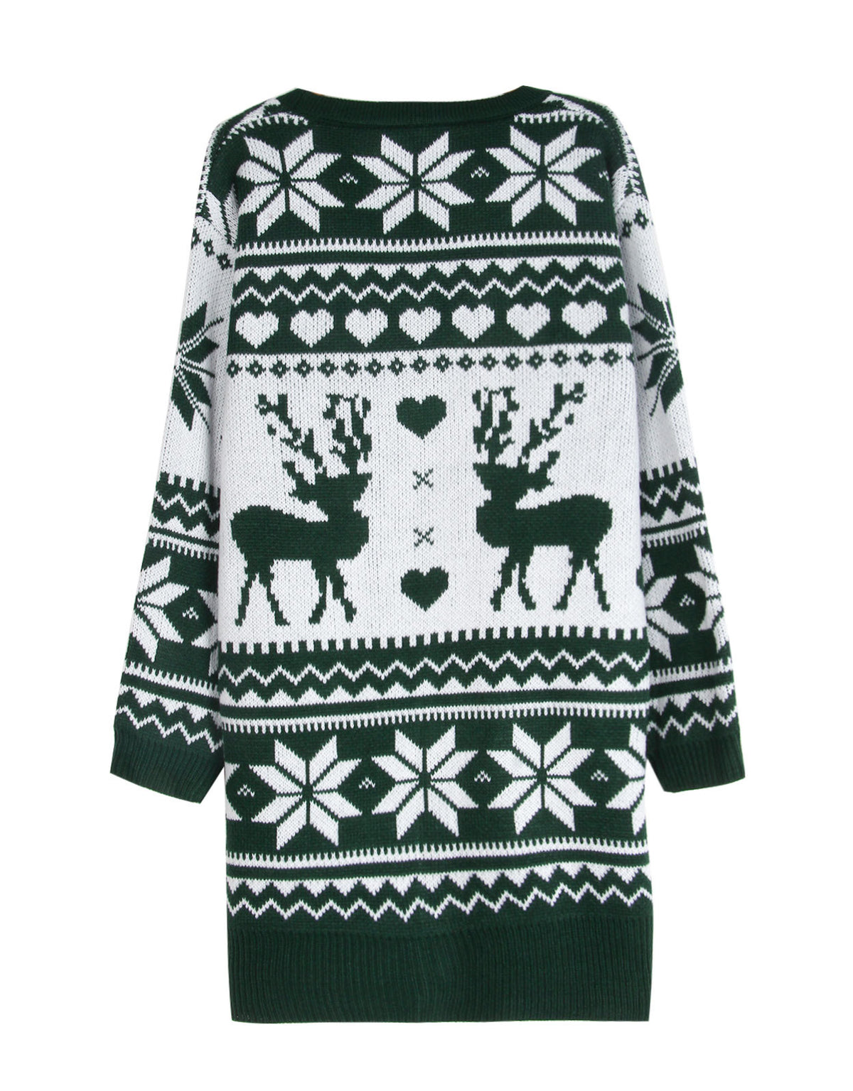 Nordic Reindeer Snowflake Longline Cardigan - Green - 1