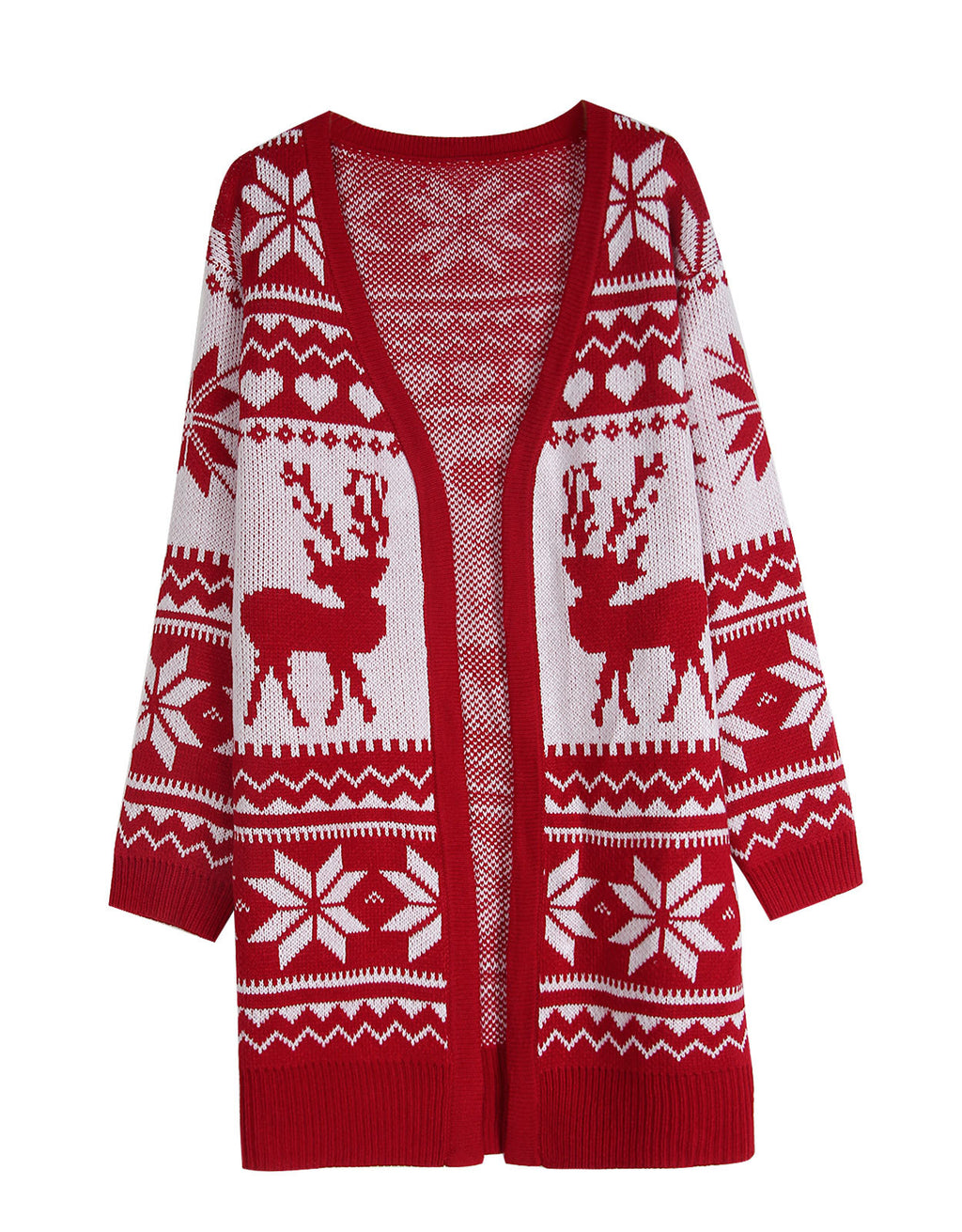 Nordic Reindeer Snowflake Longline Cardigan - Red - 1