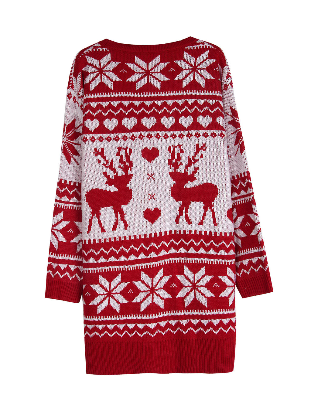 Nordic Reindeer Snowflake Longline Cardigan - Red - 2