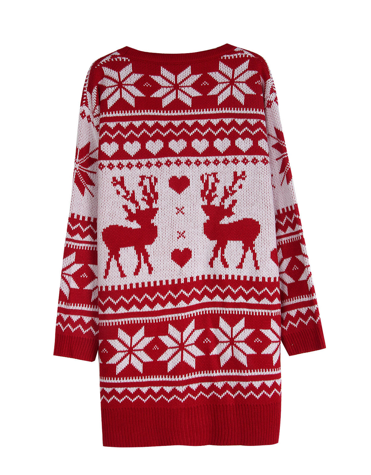 Nordic Reindeer Snowflake Longline Cardigan - Red - 2
