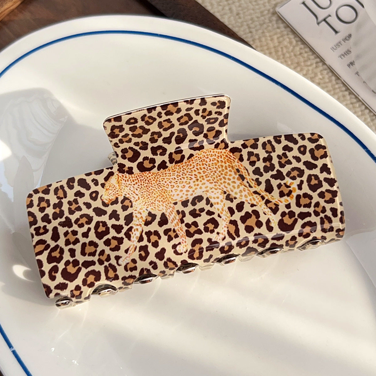 Leopard Print Rectangle Hair Claw Clip - C7