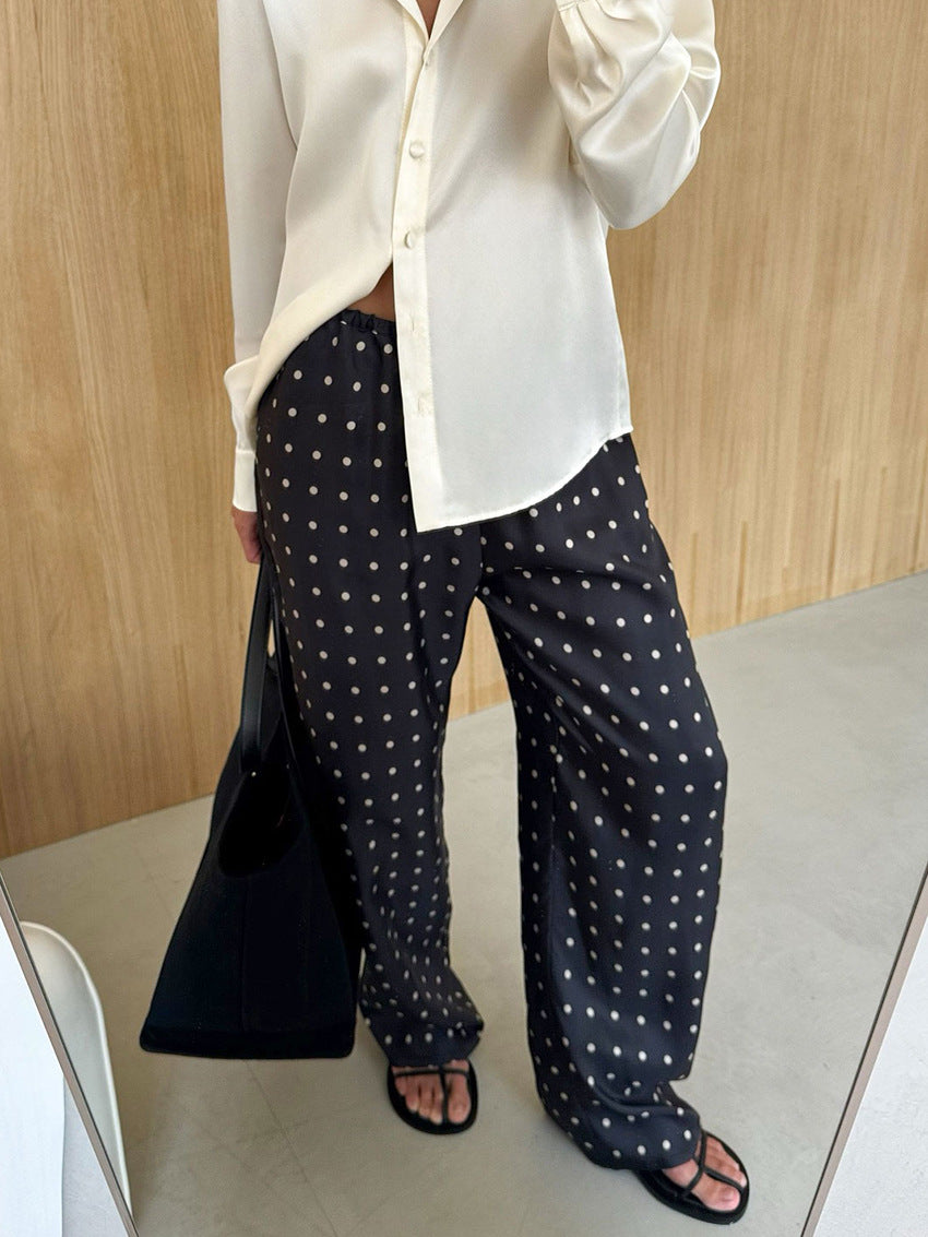 Silky Dot Print Elastic Waist Pants