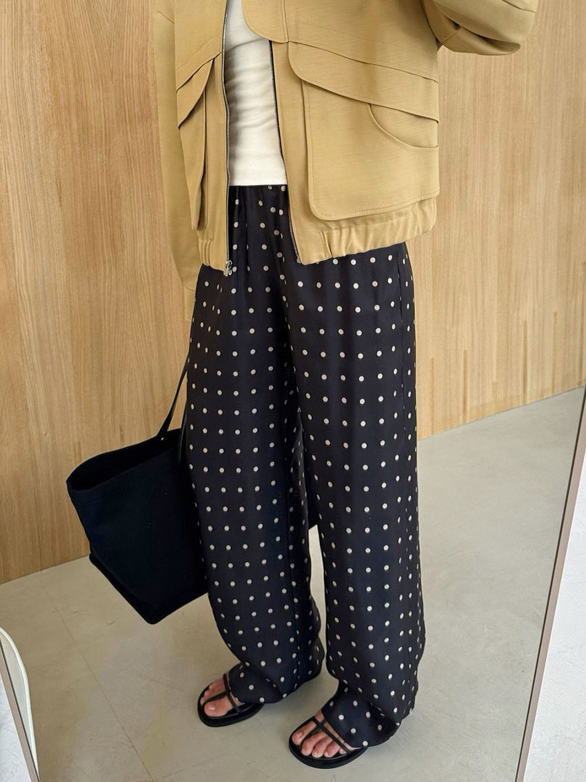 Silky Dot Print Elastic Waist Pants - view 3
