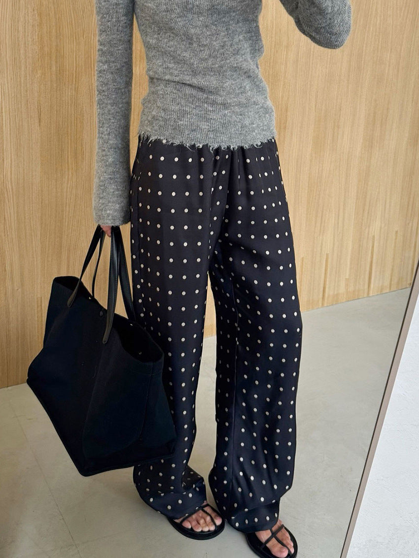 Silky Dot Print Elastic Waist Pants - view 4