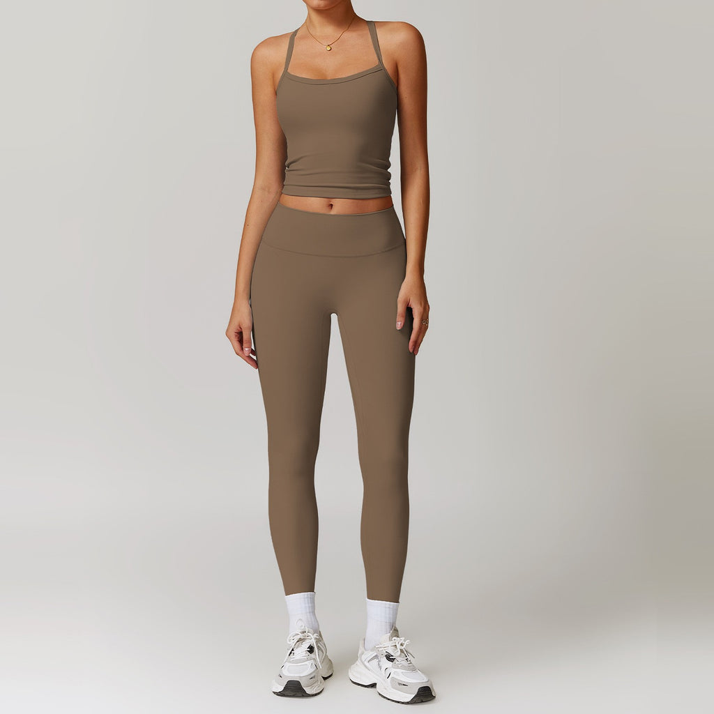 Brushed Fitted Top and High Waist Workout Set - Tank + Leggings Mocha