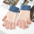 Checkerboard Knit Touchscreen Winter Gloves - Pink